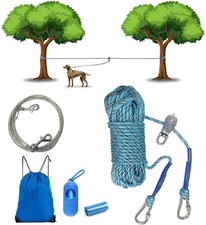 Dog Runner for Yard with Trolley Camping Line Dogs Run Cable 100FT 10FT, Blue