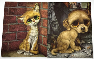 Vintage Dog Cat Wall Art Big Eyes Gia Pity Sad Puppy Kitty Gig 8x10 MCM 1960s