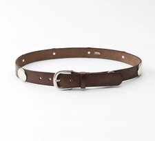 NEW ZARA STUDDED LEATHER BELT  39.90 32 US 32  BROWN REF. 1736/217
