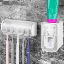 5 Slots Wall Mount Toothbrush Holder with Cover, Self Adhesive Toothbrush Sto...