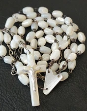 Vintage Catholic Rosary White Mother of Pearl Beads Crucifix Religious
