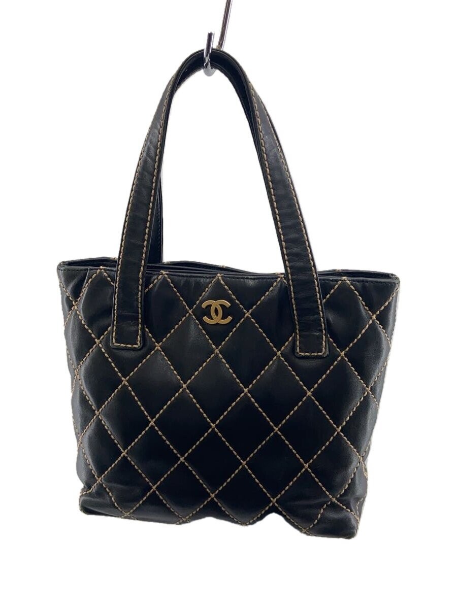CHANEL Wild Stitch Calfskin Tote Bag in Black Leather