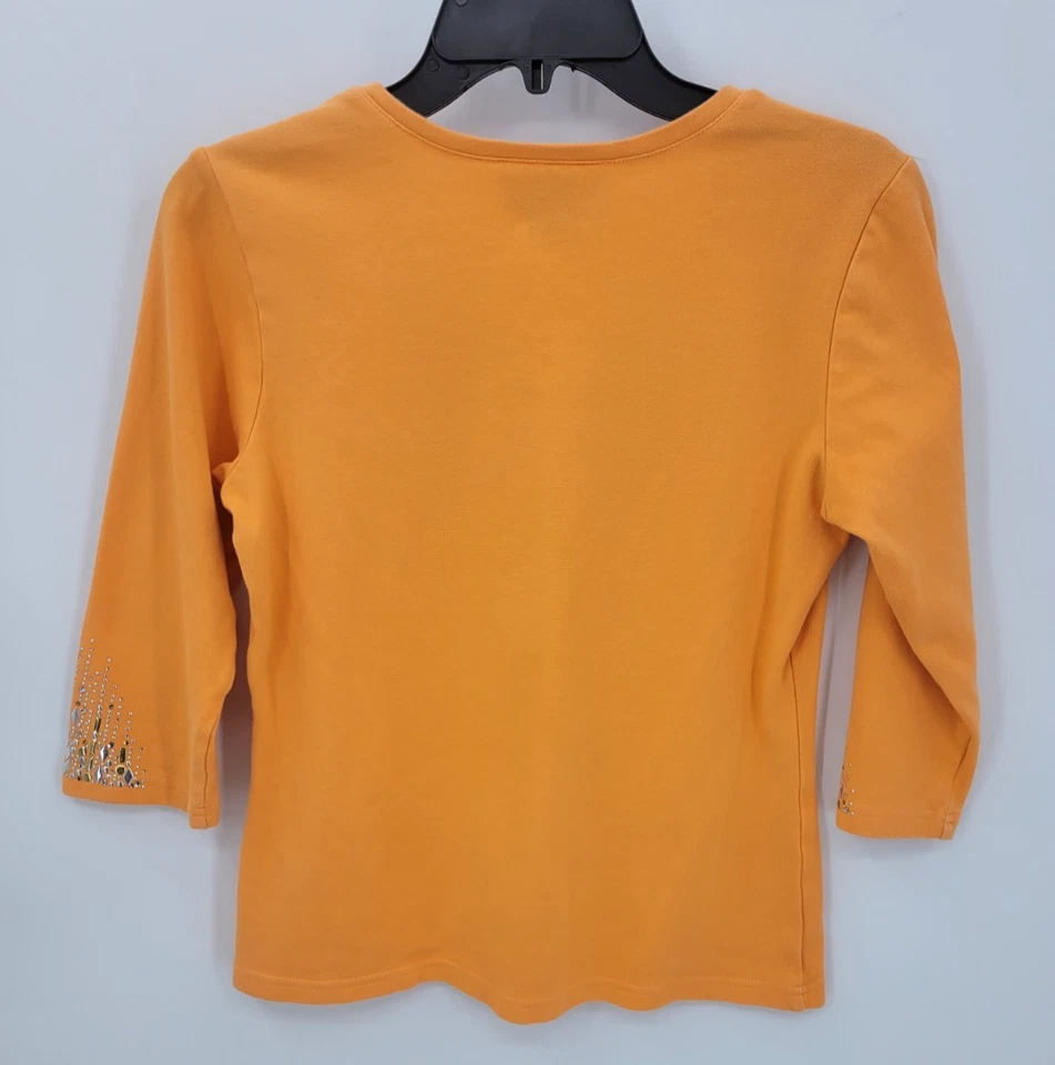 Top Christine Alexander para mujer pequeño naranja escote con cuentas cuello en V manga 3/4 Foto 2 de 4