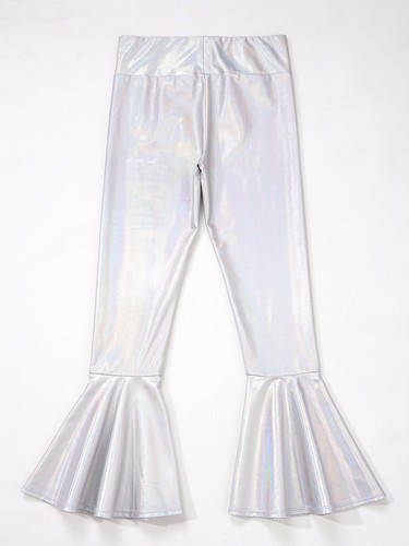 Girls Metallic Flared Pants Bell Bottoms Ruffle Dance Performance Leggings Pants - Picture 17 of 95