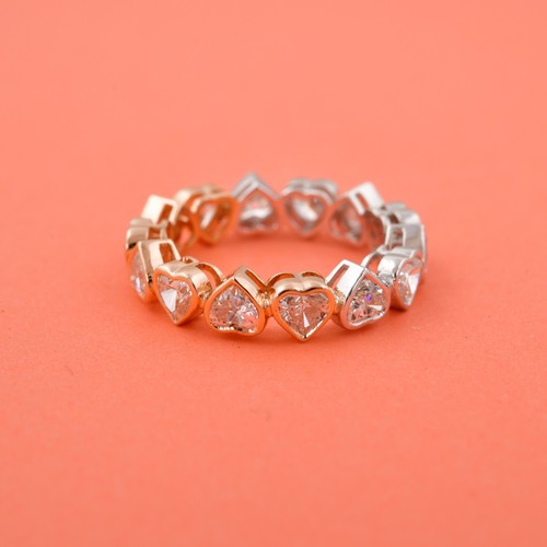 3.39 Ct Lab Grown CVD Heart Diamond Eternity Ring Love Gift 14k White/Rose Gold - Picture 6 of 9