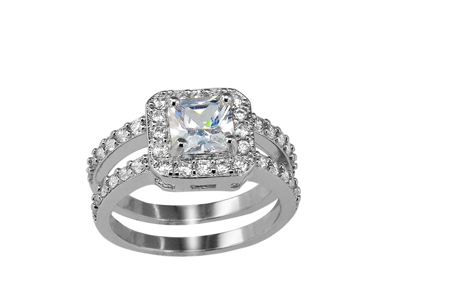 Обручальное кольцо из стерлингового серебра 925 пробы с фианитом огранка принцесса вечность - Изображение 4 из 4