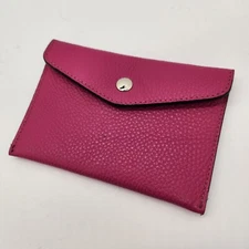 Mini slim wallet women's pink red pebbled leather cardholder handmade in Italy