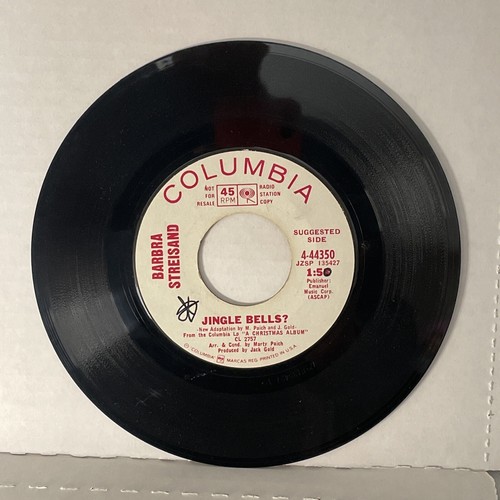 Barbra Streisand Jingle Bells / White Christmas (Radio Promo) 45 Rpm 7" Record - Foto 2 di 4