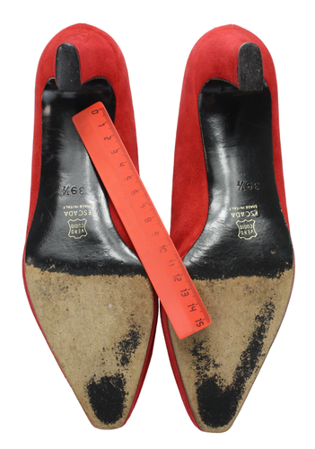 ESCADA Heels Women's EU 39.5 Suede Leather Gold Details Red - Picture 8 of 11