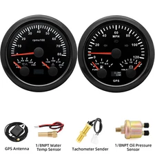 2 Gauge Set 85mm Black GPS Speedometer 120MPH&Tacho/Fuel/Oil/Temp/Volt W/Sensor 