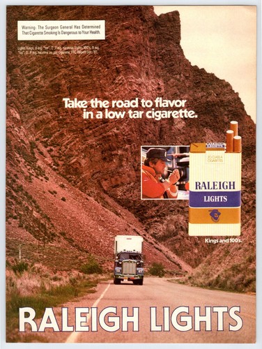 1982 TRUCK TRUCKER RALEIGH LIGHTS CIGARETTES Vtg 8"X11" Magazine Ad 1980's JNA17