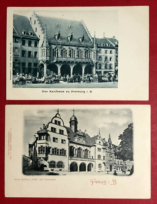 2 x Postcard Freiburg in Breisgau around 1900 the department store and new town hall (65586