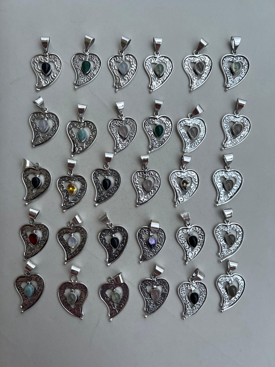Mix Gemstone Heart Shape 925 Silver plated Handmade Pendant