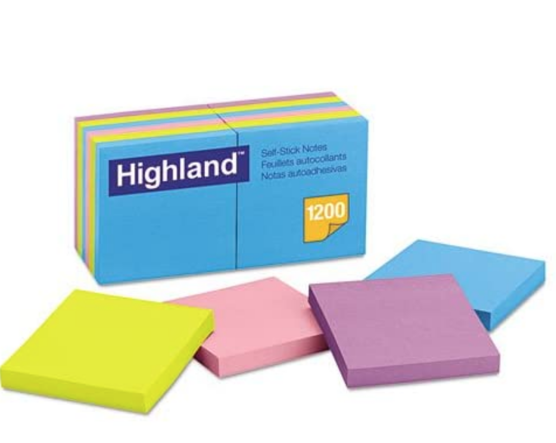 Stuck Note Pads Highland Sticky Note Pads, 3 x 3, Assorted, 100 Sheets (MMM6549B ...