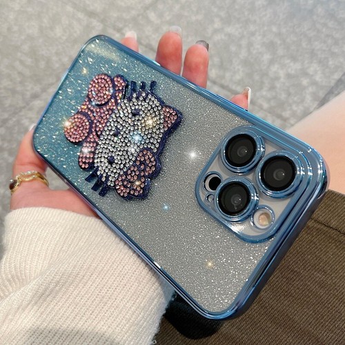 For iPhone 16E 16 Pro Max 15 14 13 12 Cute Hello Kitty Cat Glitter Bling Case - 第 13/25 張圖片