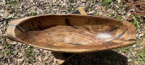 Gorgeous Hand Made Wooden Oblong Wood Centerpiece Fruit/Bread Bowl - Picture 7 of 11