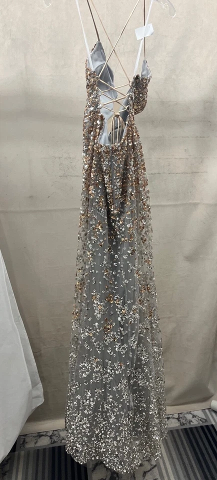Tarik Ediz 连衣裙 - 金色银色;舞会、婚礼、晚宴礼服 - 全新带标签 — 第 3/4 张图片