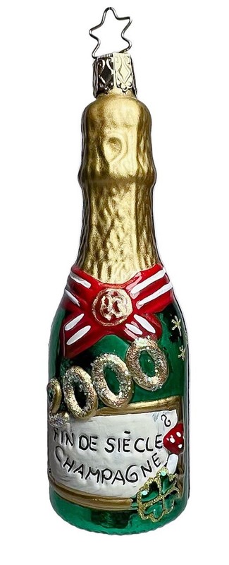 Vintage INGE-GLAS Made in Germany 2000 Millennium Champagne Christmas Ornament