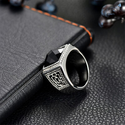 LIMSUP Men's Stainless Steel Signet Ring With Square Agate Stone - Classic Wedding Band & Jewelry Gift - View #7