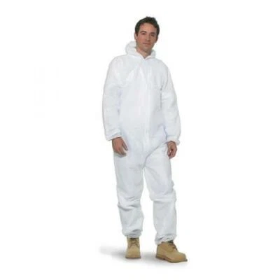 114 X Einweg Overall Mit Kapuze Typ 5/6 Schutz Elastisch Weiß Keepsafe - Bild 1 von 4