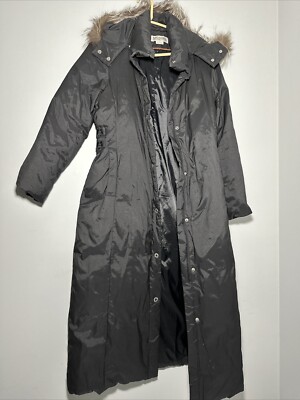 Michael kors Long Down Parka Coat Women Size M Black Faux Fur Removable Hood