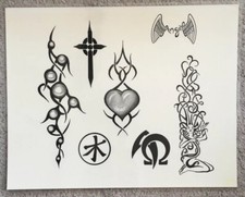 Tattoo Flash Single Sheet Print 11  X 14  Tribal Band Heart Medusa Cross Angel