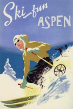 Ski Fun Aspen Mountains Downhill Skiing Travel USA Vintage Poster Repro FREE S/H