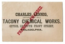 Trade card & Product List for Tacony Chemical Works Philadelphia