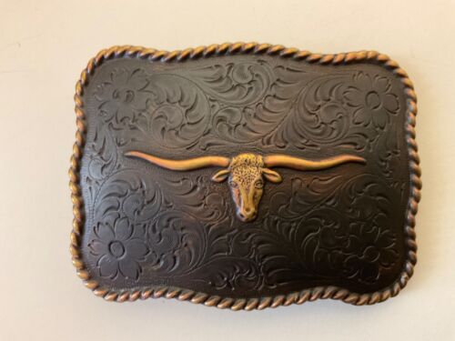 Vintage,Longhorn Steerhead belt buckle.Western,Cowboy,Rodeo.2 tone copper brass. - Foto 1 di 8