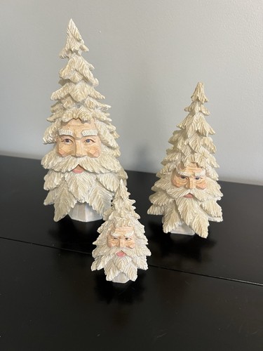 Set of 3 Vintage Roman Inc Sculptured Table Trees Santa Face Trees Figurines - Picture 1 of 4