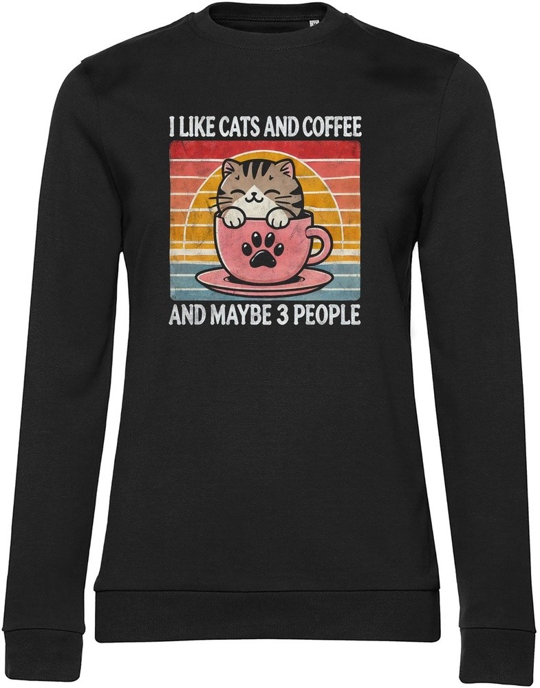 Hybris Damen Pullover I Like Cats and Coffee Maybe 3 People Girly Sweatshirt HY 8290₽
