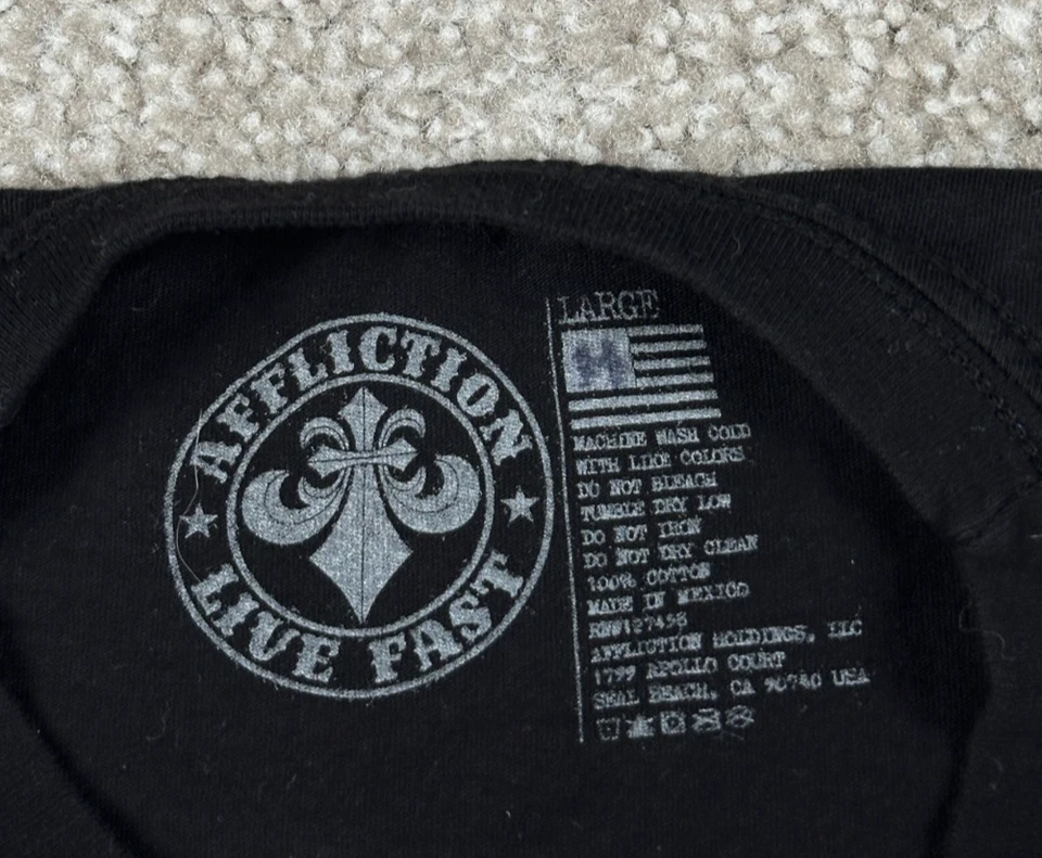 Affliction Shirt Mens Large Black Morning Epilogue Skeleton Wings Roses Scythe - Image 4 of 4