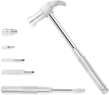 6-in-1 Multi-Purpose Hammer & Screwdriver Tool with Non-Slip Handle Argent 