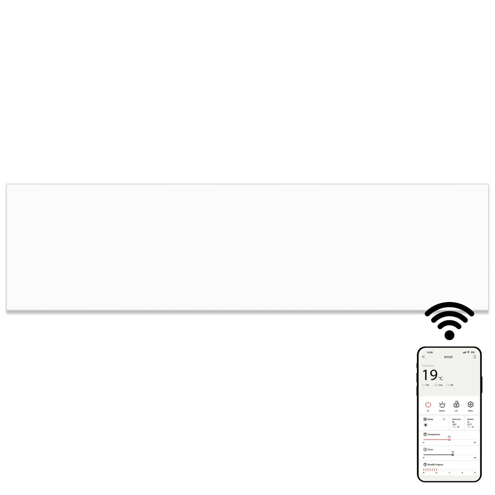MYLEK Panel Space Heater White Low Level 1KW Eco - Smart and WiFi App Slimline Low Energy - Wall Mounted - Bathroom IPX4  | TJ Hughes - Image 3