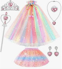 Girls Princess Dress Up Costume Set Cape Crown Tiara Wand Jewelry for Birthday