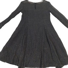 J. Crew 100% Silk Black Dotted Chiffon Fit Flare Long Sleeve Dress Women Size 6