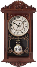 Vintage Grandfather-Style Wall Clock with Wood-Effect Plastic Pendulum Battery-O
