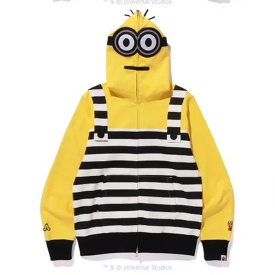 Minions x BAPE  Full Zip Hoodie Yellow Black Stripe Despicable Me Size L NWT