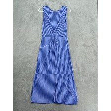 Tahari Dress Women Small Blue Striped Twist Front Nautical Stretch Comfort Knit