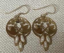 Wild Bryde Swan Earrings Mother Of Pearl MOP Beads 14K Gold Plate Wire Vintage