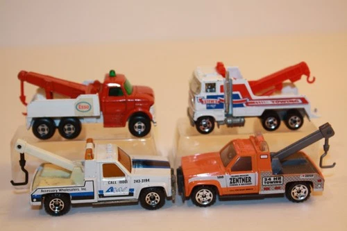 4 Vintage 1970-87 Matchbox / Hot Wheels Wreck Tow Trucks Zenter / Steve's / Esso