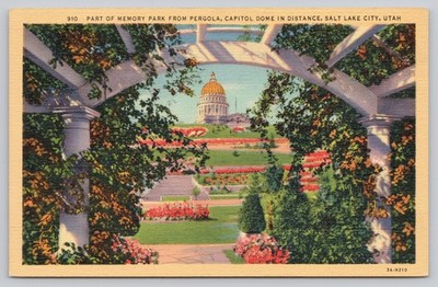 Memory Park & Capitol Dome Salt Lake City UT Linen Postcard 1933 Curt Teich