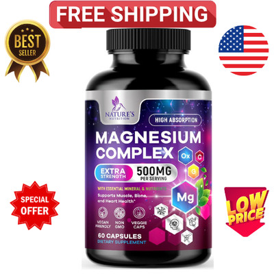 Magnesium Complex Supplement, 500 mg, 5 in 1 High Absorption Chelated Magnesium