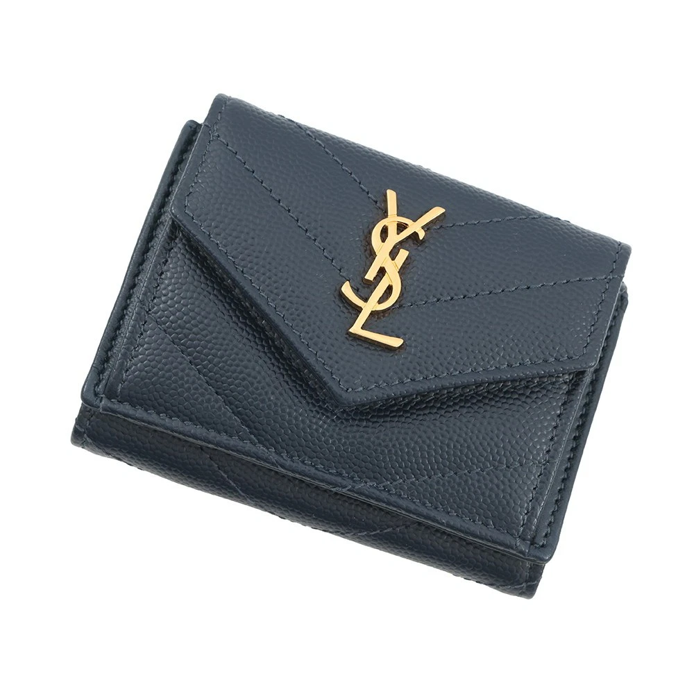 Saint Laurent — SAINT LAURENT PARIS Tiny Monogram Compact Wallet Leather Navy 505118