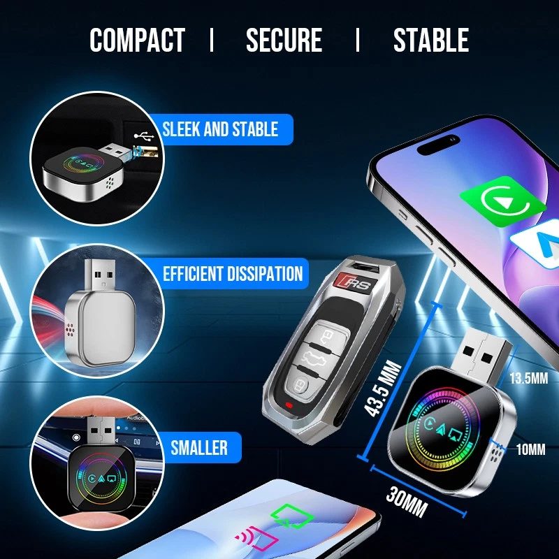 3-in-1 Wireless CarPlay Android Auto Adapter Plug & Play USB Mirroring Screen - Bild 3 von 4
