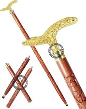 Handmade Antique Wooden Walking Stick Crocodile Style Head Handle Victorian Cane