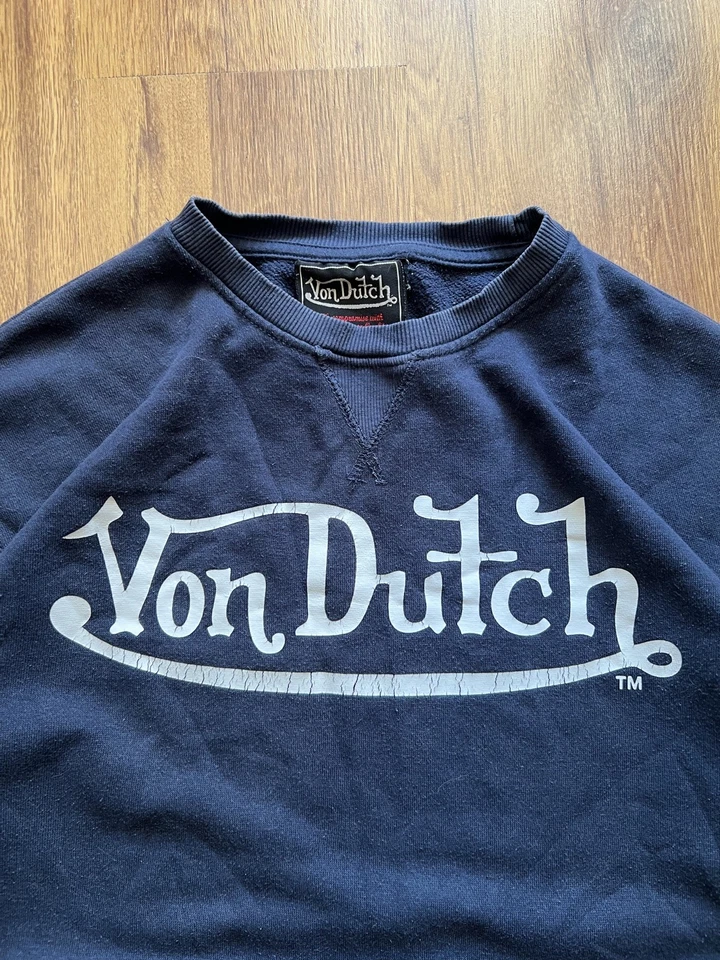 Sudadera De Colección Von Dutch Logo Grande Para Hombre XL Azul Marino Cuello Redondo Y2K Foto 4 de 4