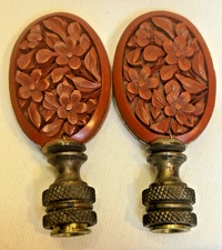 Lamp Finial Pair Cinnabar Asian red wood