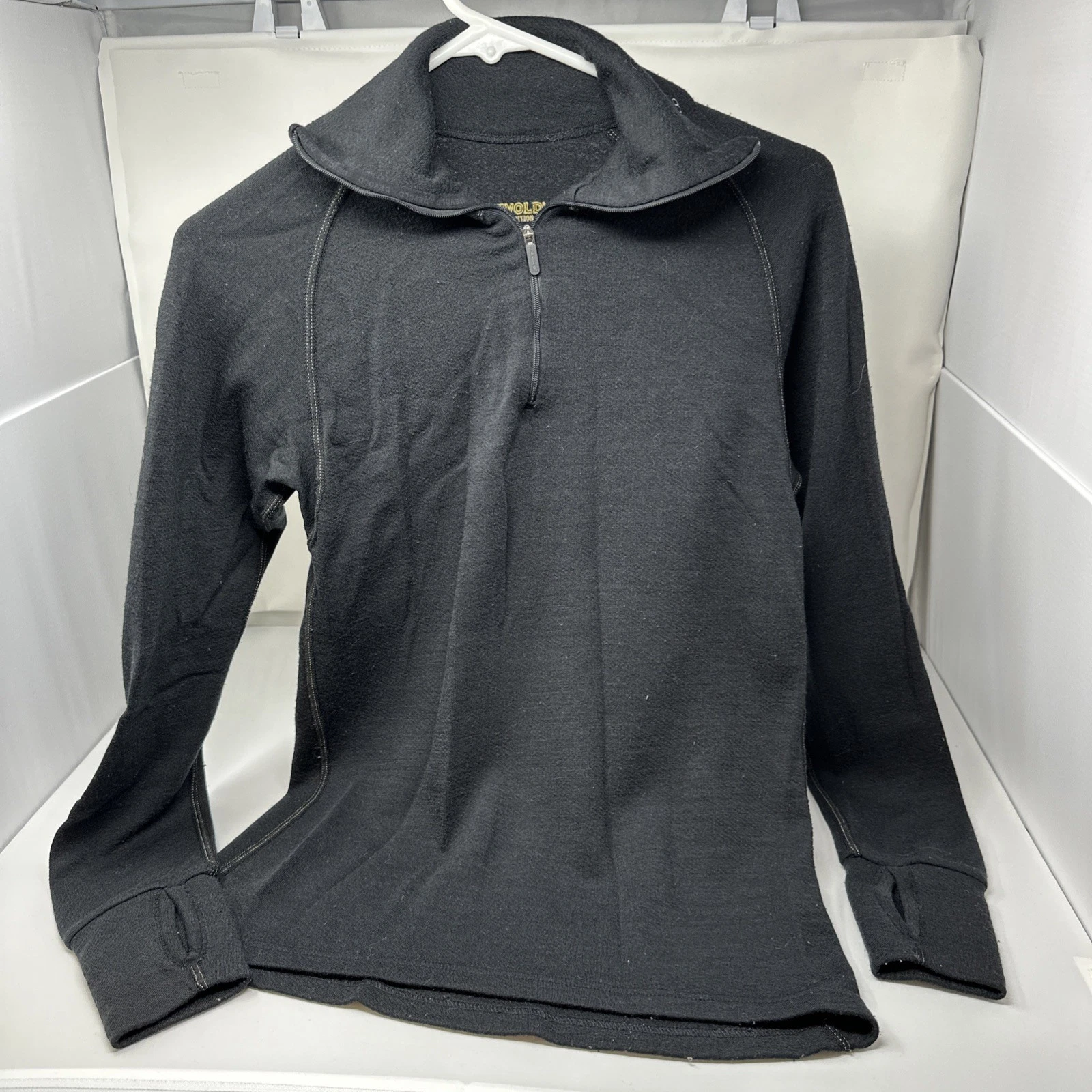 Women DEVOLD NORWAY Merino Wool Black High Neck 1/4 Zip Base Layer Size M