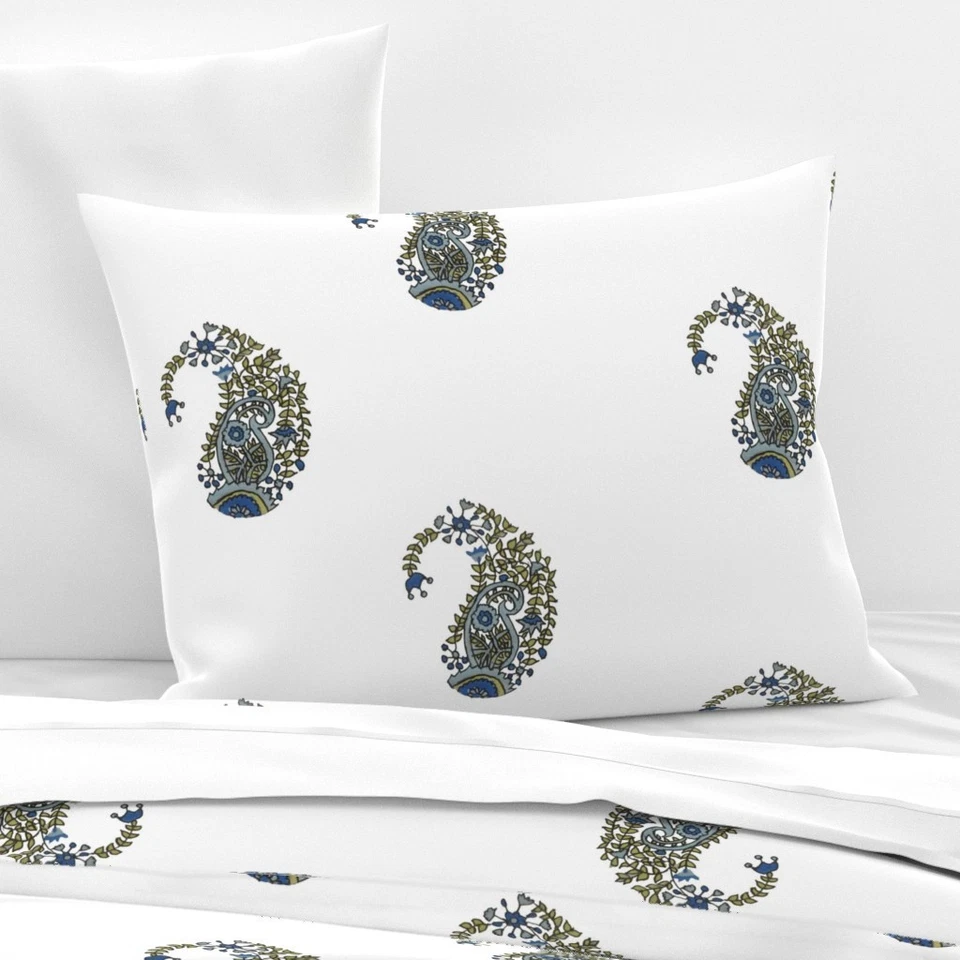 Funda nórdica o almohada estampada tradicional india cachemira azul verde Foto 2 de 4